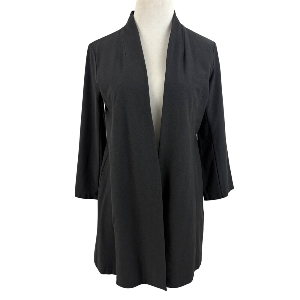 Eileen Fisher Cardigan Women Extra Small Black Open Front Long Sleeve Ponte Knit